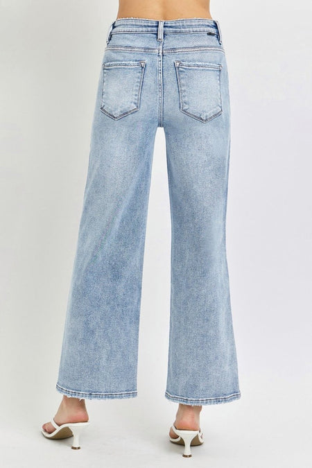 RISEN Full Size Tummy Control High Rise Crop Wide Leg Jeans - S. M. & Co.