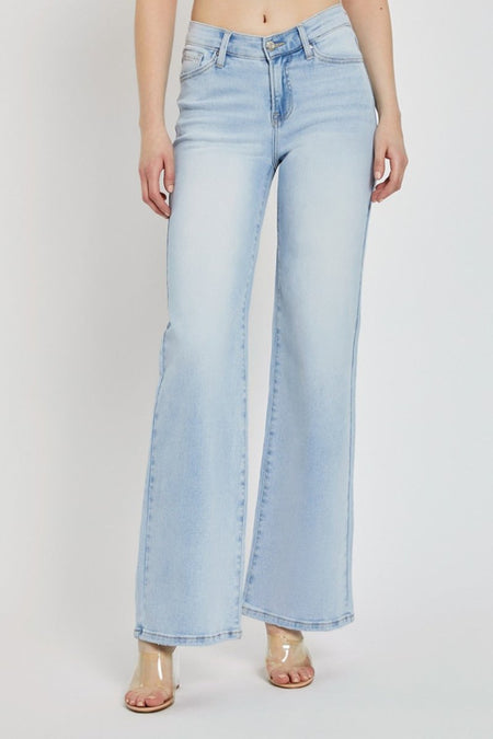 RISEN Full Size Wide Leg V Dipped Front Waist Jeans - S. M. & Co.