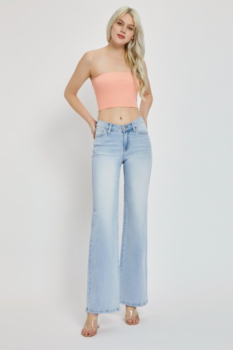 RISEN Full Size Wide Leg V Dipped Front Waist Jeans - S. M. & Co.