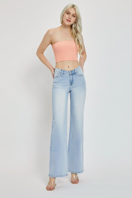 RISEN Full Size Wide Leg V Dipped Front Waist Jeans - S. M. & Co.