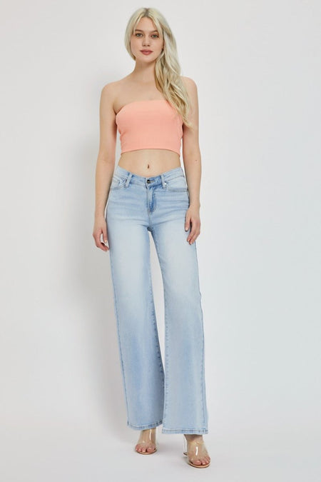 RISEN Full Size Wide Leg V Dipped Front Waist Jeans - S. M. & Co.