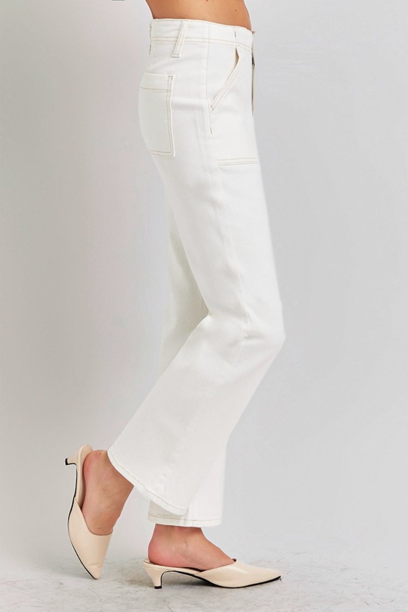 RISEN High Rise Ankle Flare Jeans with Patch Pockets - S. M. & Co.