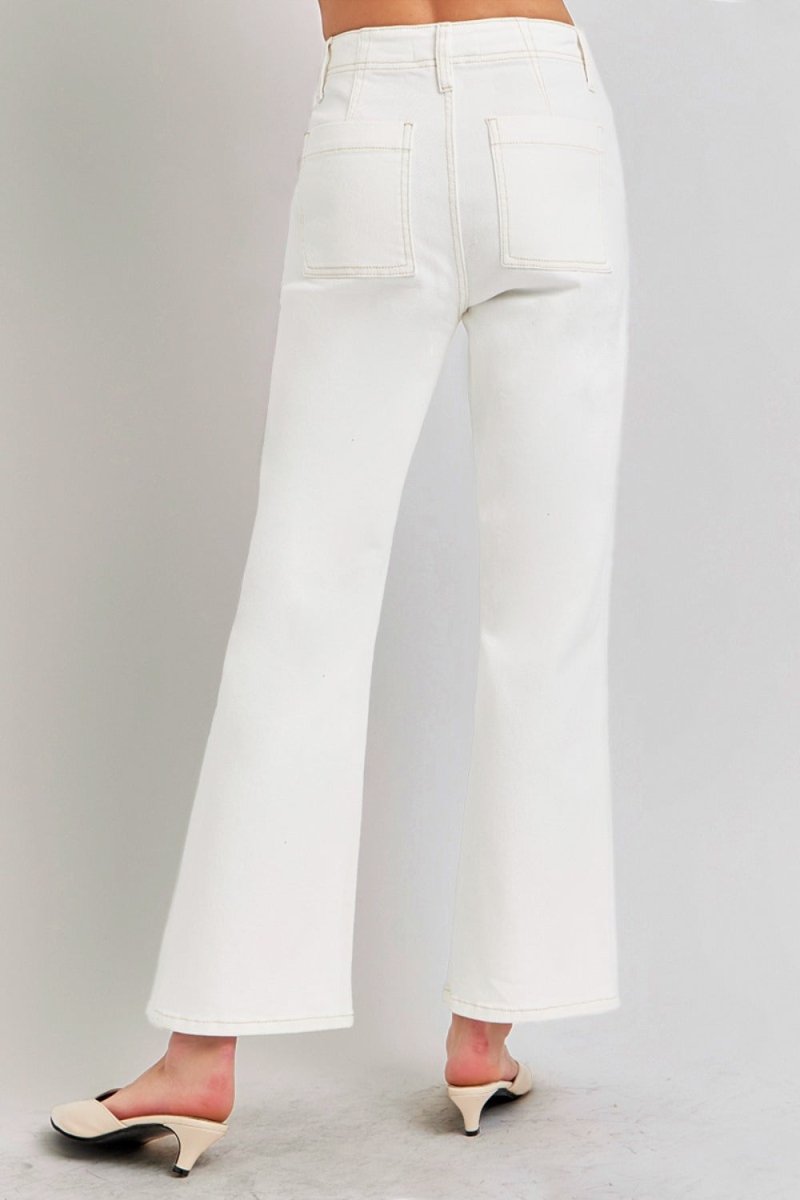 RISEN High Rise Ankle Flare Jeans with Patch Pockets - S. M. & Co.