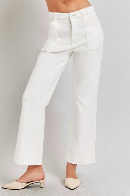 RISEN High Rise Ankle Flare Jeans with Patch Pockets - S. M. & Co.