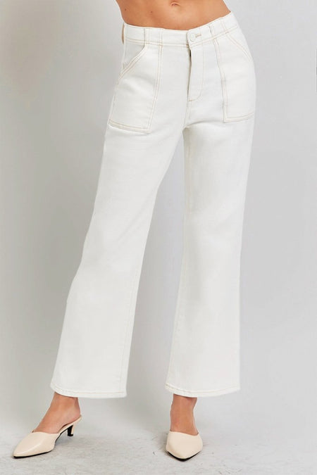 RISEN High Rise Ankle Flare Jeans with Patch Pockets - S. M. & Co.