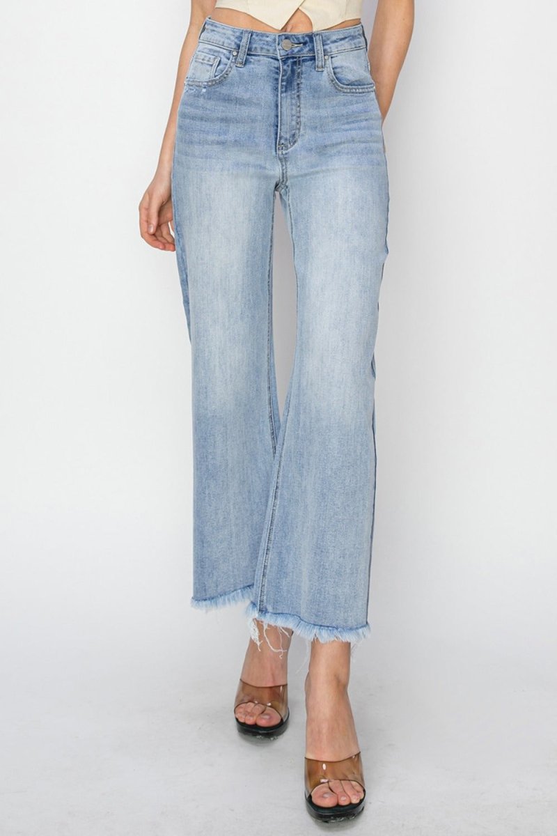 RISEN High Rise Crop Wide Fray Hem Jeans - S. M. & Co.