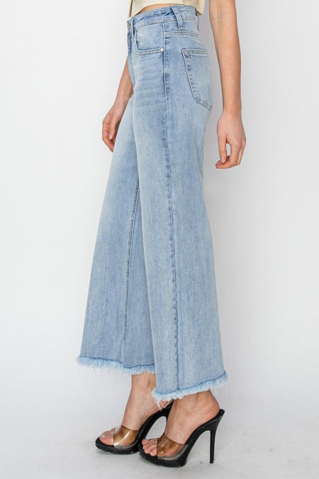 RISEN High Rise Crop Wide Fray Hem Jeans - S. M. & Co.