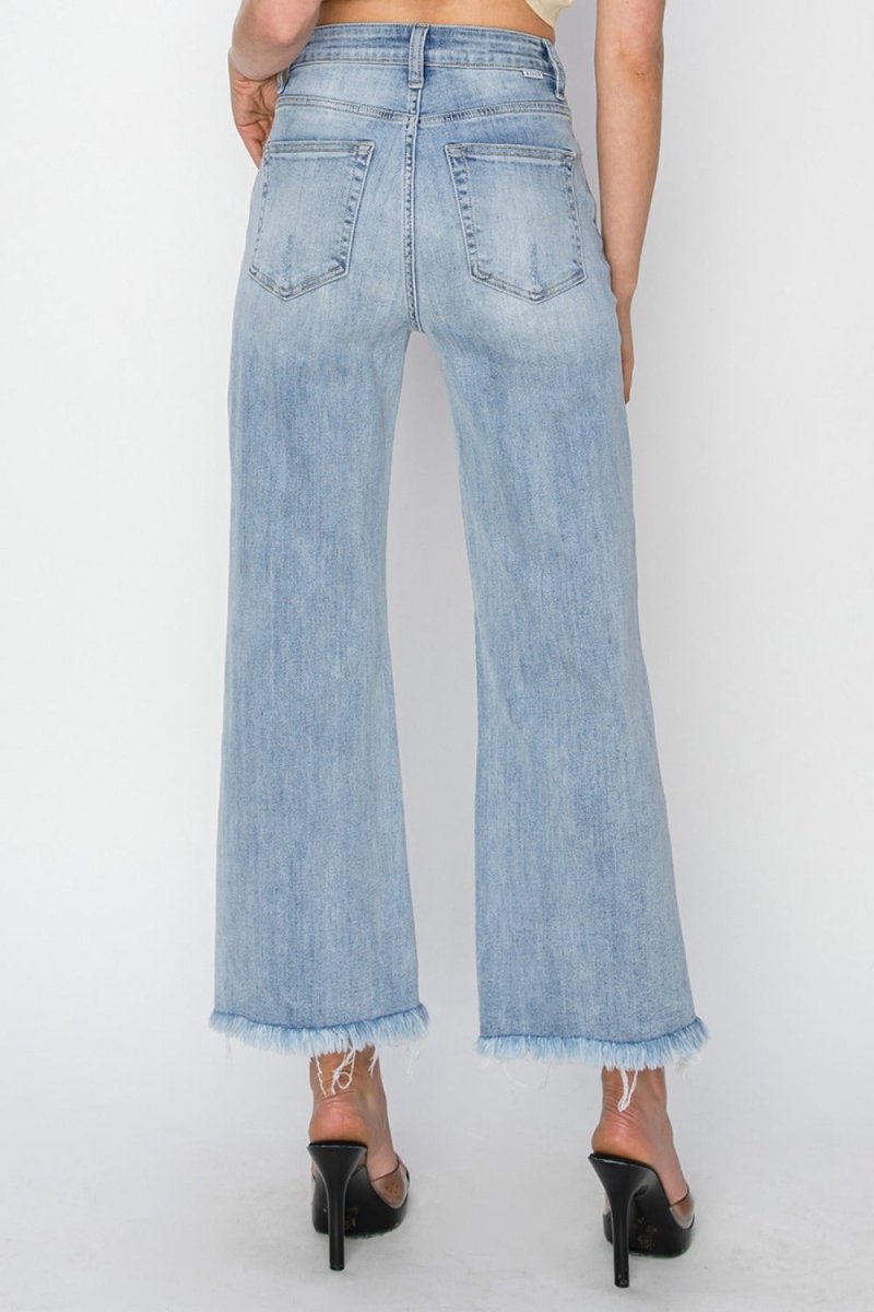 RISEN High Rise Crop Wide Fray Hem Jeans - S. M. & Co.