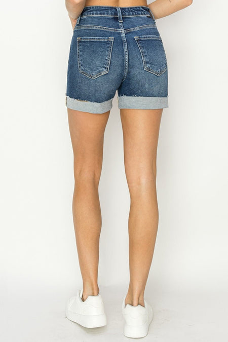 RISEN High Rise Cuffed Denim Shorts - S. M. & Co.