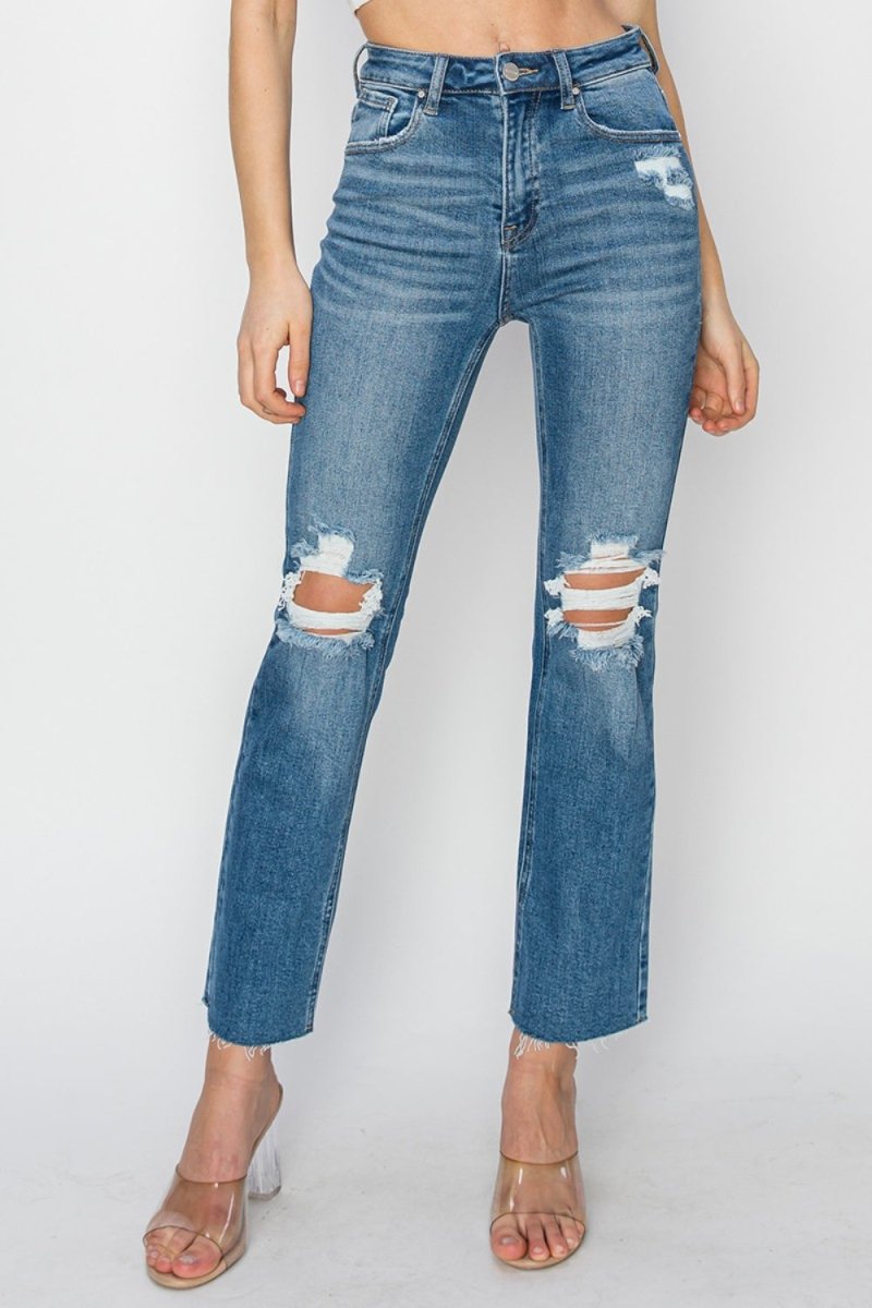 RISEN High Rise Distressed Ankle Jeans - S. M. & Co.