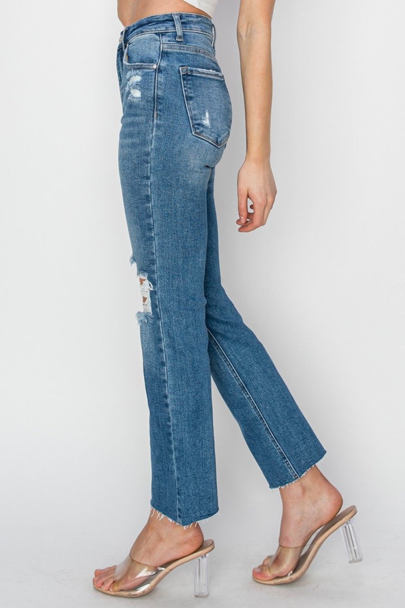 RISEN High Rise Distressed Ankle Jeans - S. M. & Co.