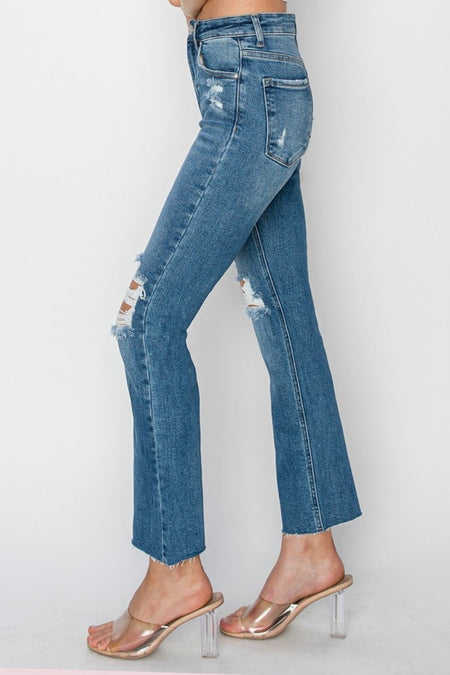 RISEN High Rise Distressed Ankle Jeans - S. M. & Co.