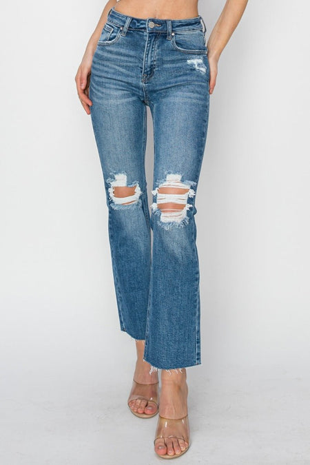 RISEN High Rise Distressed Ankle Jeans - S. M. & Co.