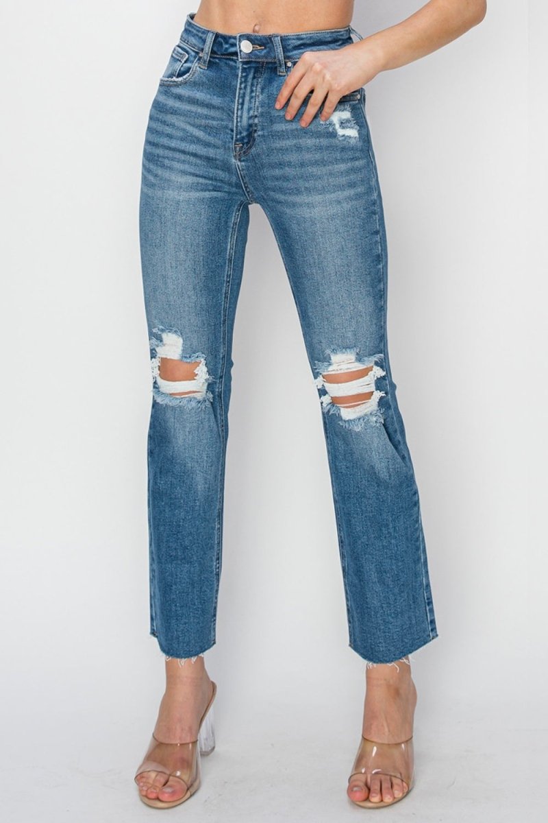 RISEN High Rise Distressed Ankle Jeans - S. M. & Co.