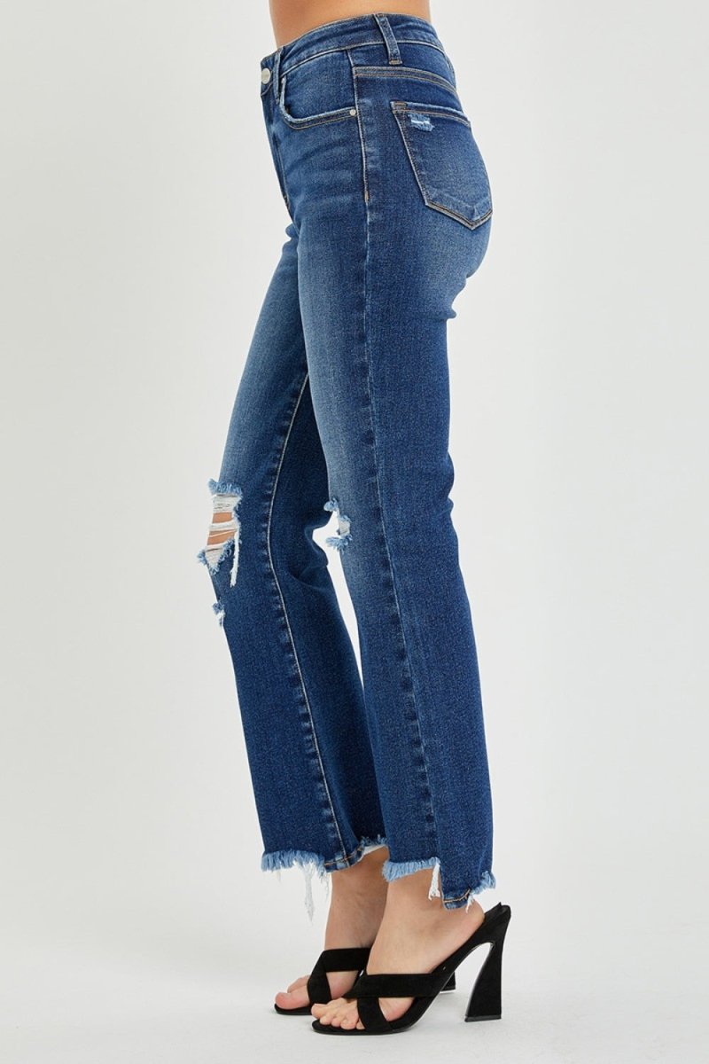 RISEN High Rise Distressed Crop Flare Jeans - S. M. & Co.