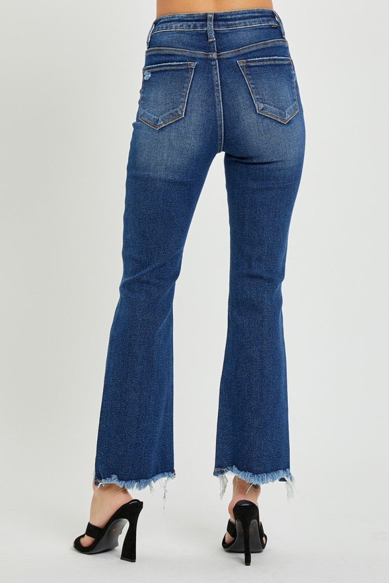 RISEN High Rise Distressed Crop Flare Jeans - S. M. & Co.