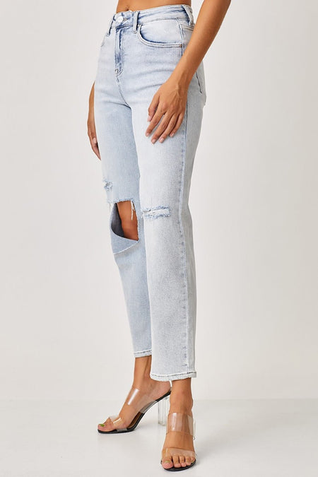 RISEN High Rise Distressed Relaxed Jeans - S. M. & Co.