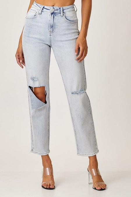 RISEN High Rise Distressed Relaxed Jeans - S. M. & Co.