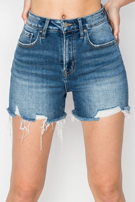 RISEN High Rise Raw Hem Distressed Denim Shorts - AnAs Market