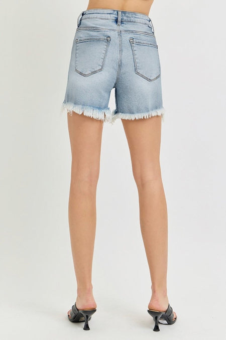 RISEN High Rise Side Step Hem Denim Shorts - S. M. & Co.