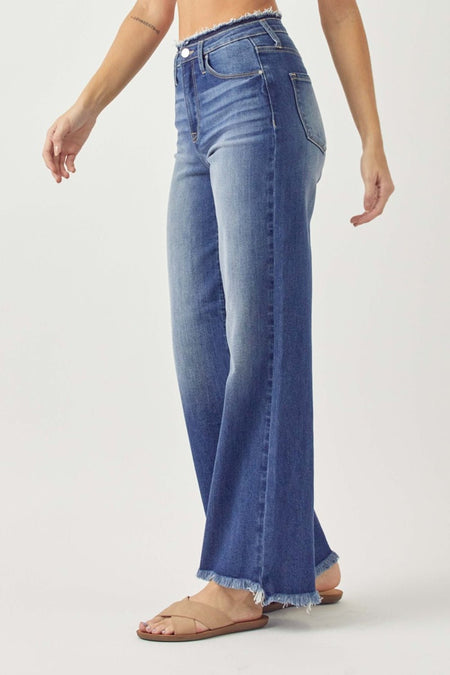 RISEN High Waist Raw Hem Wide Leg Jeans - S. M. & Co.