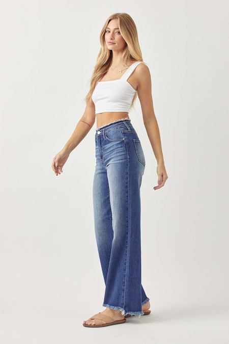 RISEN High Waist Raw Hem Wide Leg Jeans - S. M. & Co.