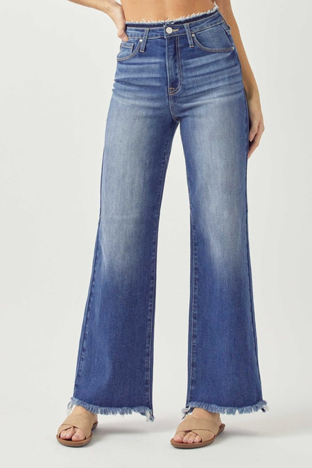 RISEN High Waist Raw Hem Wide Leg Jeans - S. M. & Co.