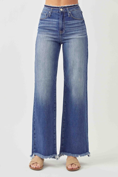 RISEN High Waist Raw Hem Wide Leg Jeans - S. M. & Co.