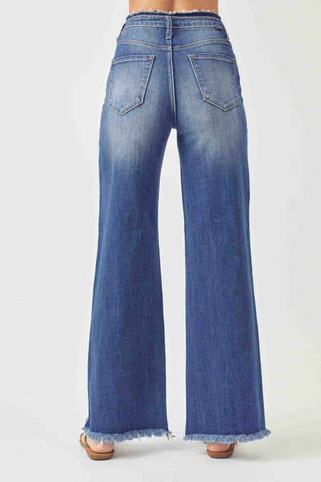 RISEN High Waist Raw Hem Wide Leg Jeans - S. M. & Co.