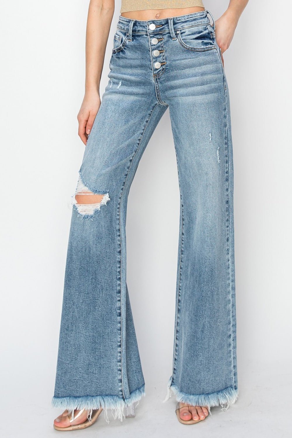 RISEN Mid Rise Button Fly Wide Leg Jeans - AnAs Market