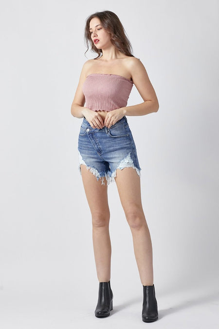 RISEN Raw Hem Asymmetrical Waist Denim Shorts - AnAs Market