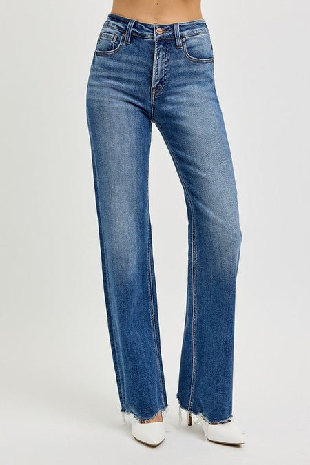 RISEN Tummy Control High Rise Raw Cut Jeans - S. M. & Co.