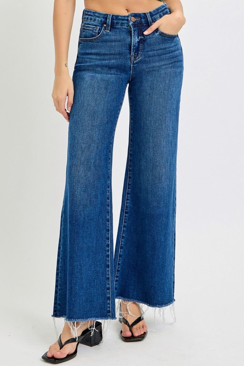 RISEN Tummy Control High Rise Wide Leg Jeans - S. M. & Co.