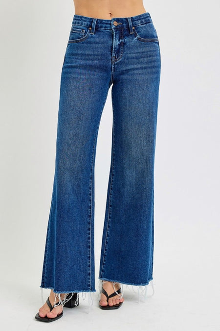 RISEN Tummy Control High Rise Wide Leg Jeans - S. M. & Co.