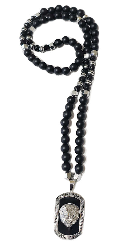 Men's Lion Dog Tag Onyx Necklace