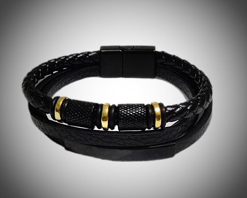 Men's Natural Tibetan Agate and Onyx Bracelet set