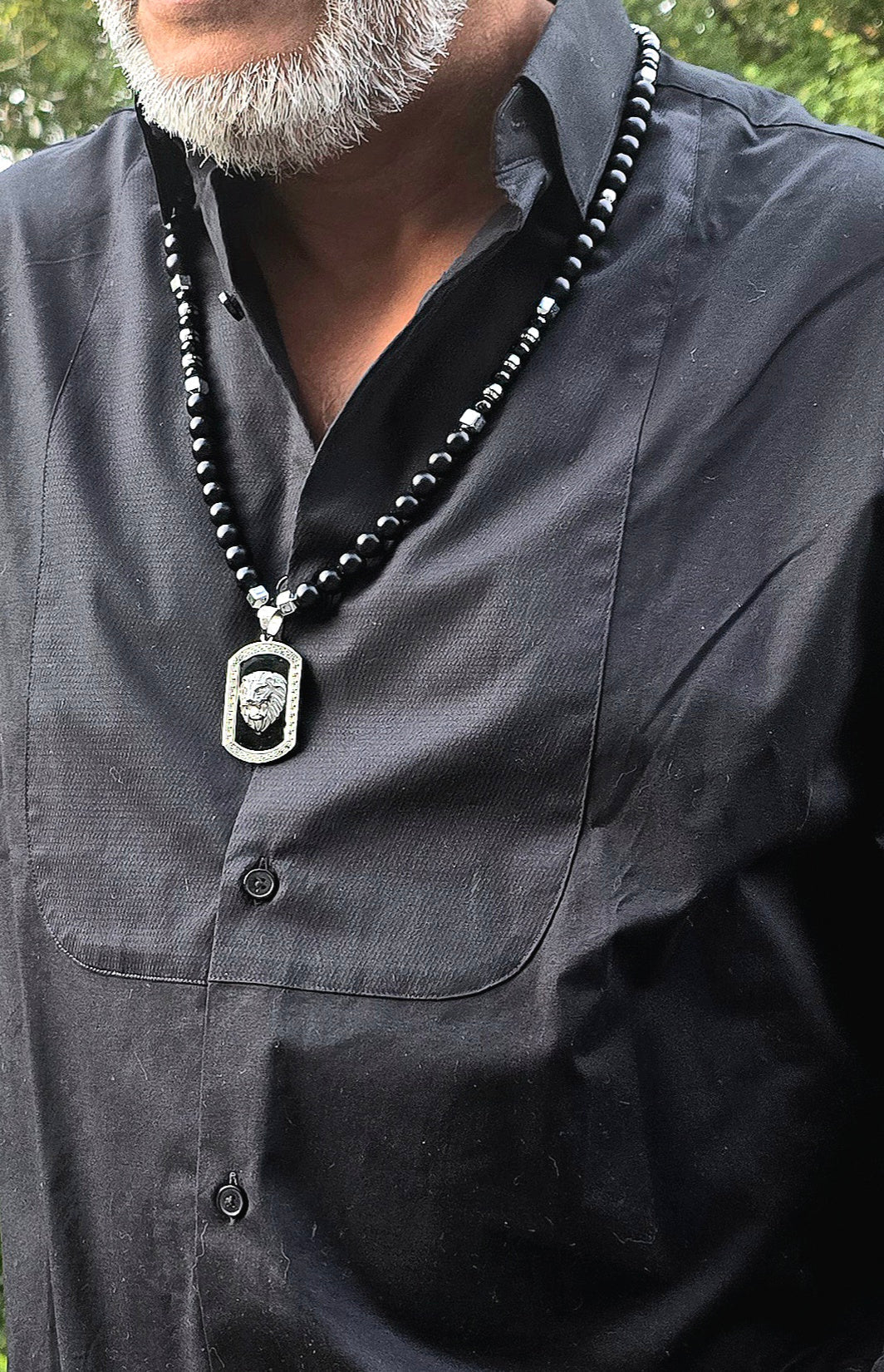 Men's Lion Dog Tag Onyx Necklace