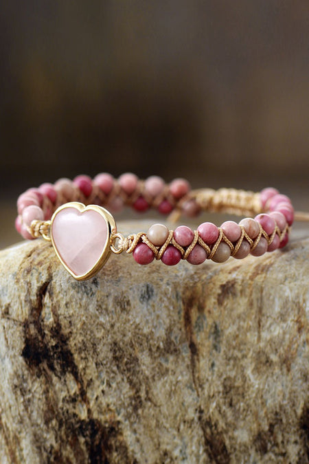 Rose Quartz Heart Beaded Bracelet - AnAs Market