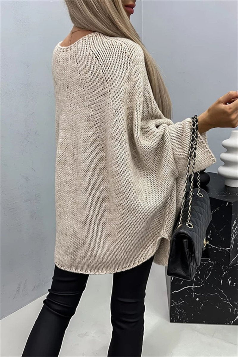 Round Neck Batwing Sleeve Sweater - S. M. & Co.