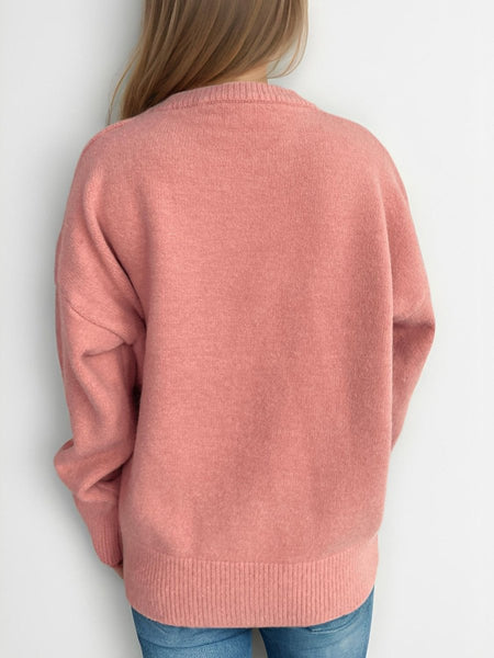 Round Neck Dropped Shoulder Long Sleeve Sweater - S. M. & Co.