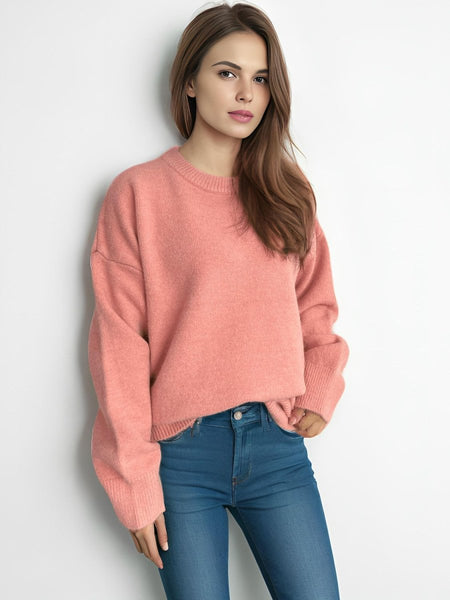 Round Neck Dropped Shoulder Long Sleeve Sweater - S. M. & Co.