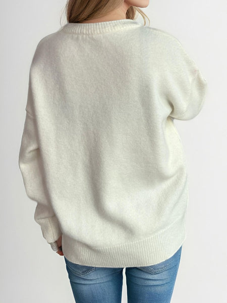 Round Neck Dropped Shoulder Long Sleeve Sweater - S. M. & Co.