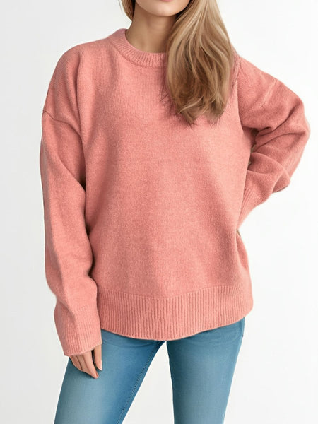 Round Neck Dropped Shoulder Long Sleeve Sweater - S. M. & Co.