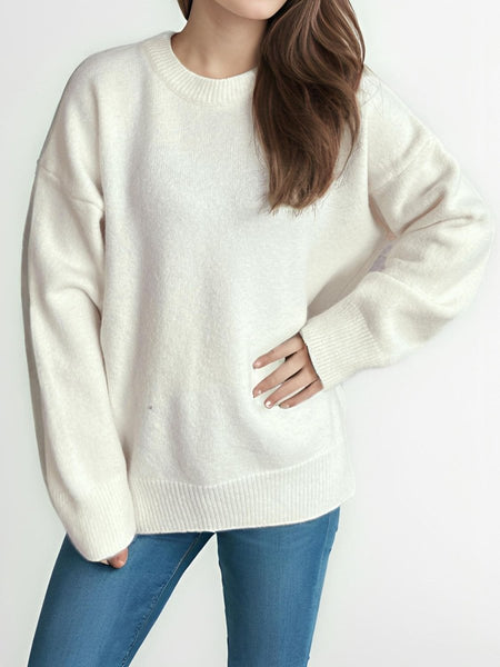 Round Neck Dropped Shoulder Long Sleeve Sweater - S. M. & Co.