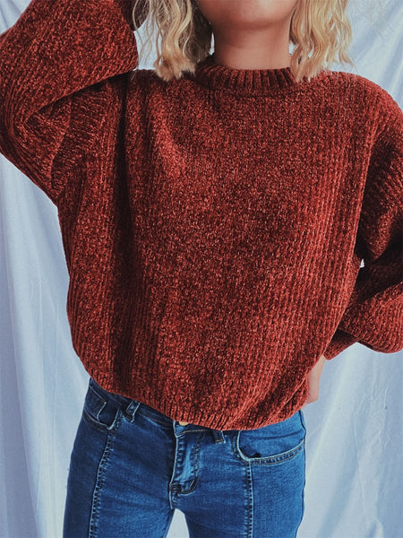 Round Neck Dropped Shoulder Long Sleeve Sweater - S. M. & Co.