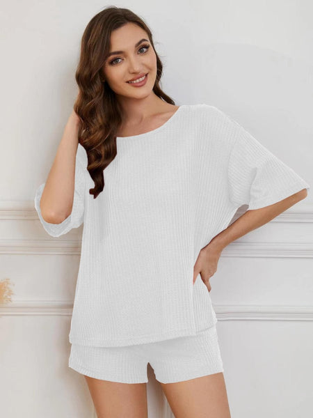 Round Neck Half Sleeve Top and Shorts Lounge Set - S. M. & Co.