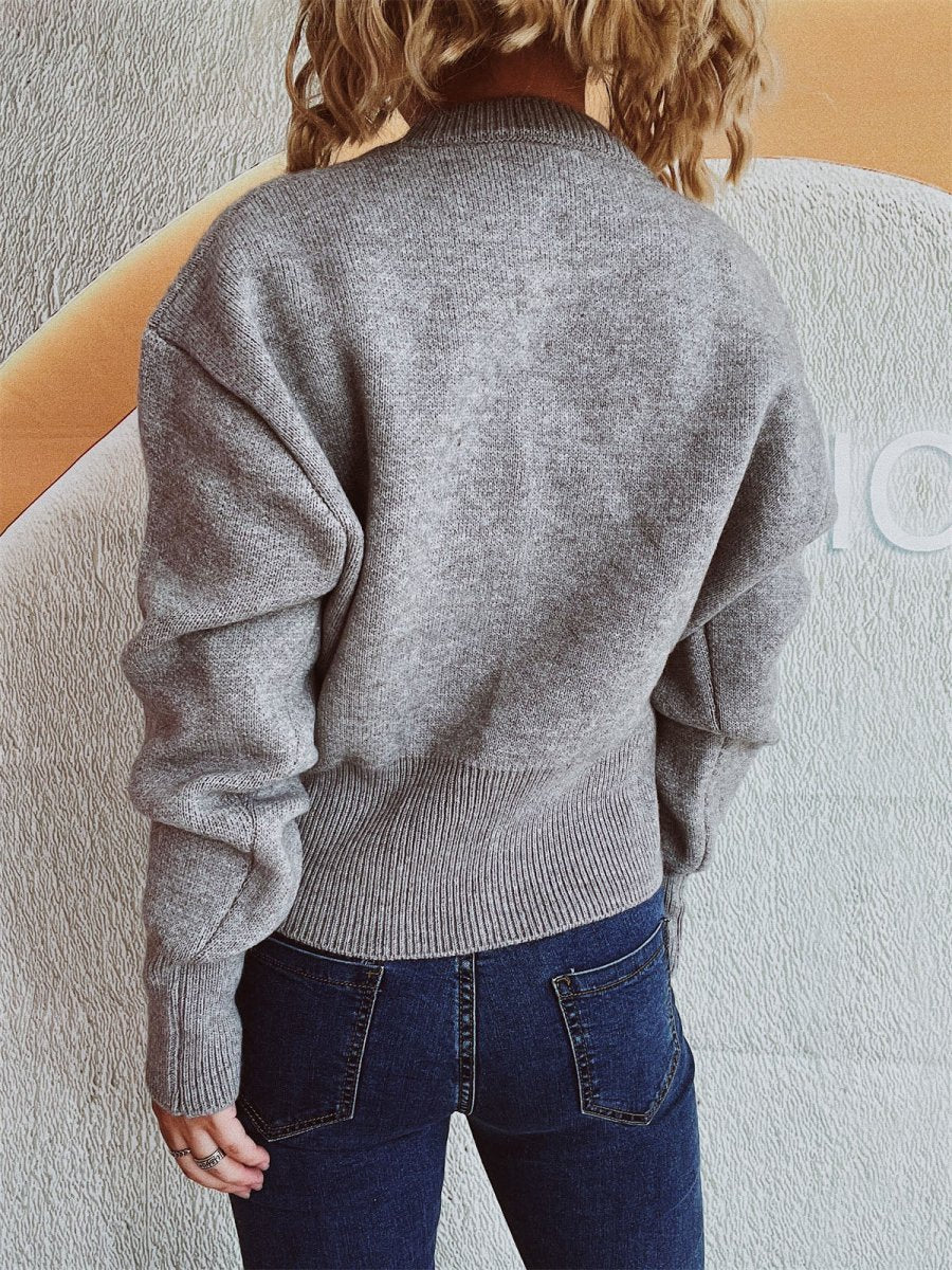 Round Neck Half Zip Long Sleeve Sweater - S. M. & Co.