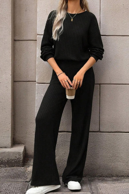 Round Neck Long Sleeve Jumpsuit - S. M. & Co.