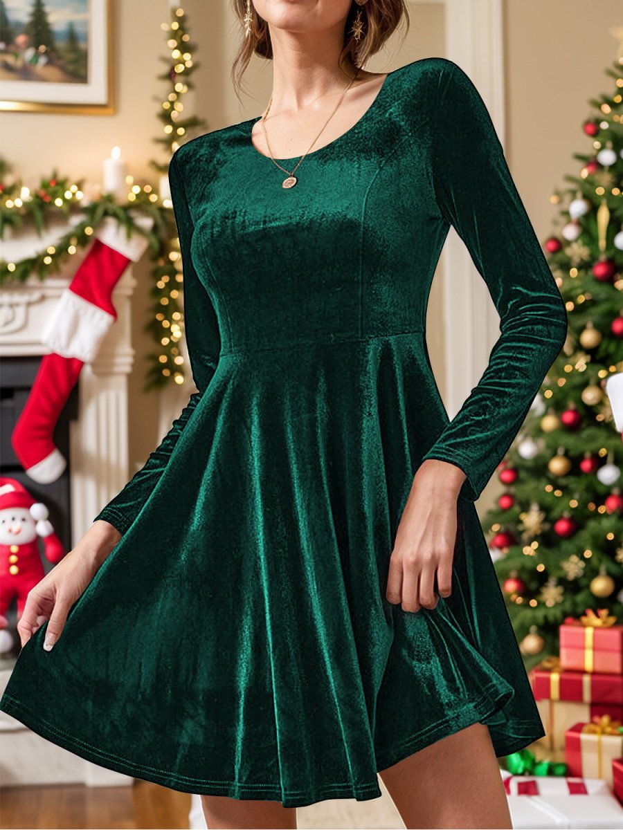 Round Neck Long Sleeve Knee Length Dress - S. M. & Co.