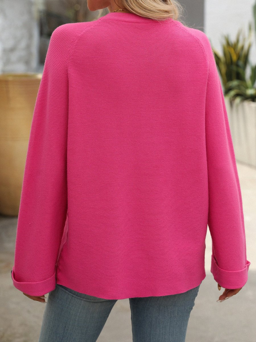 Round Neck Long Sleeve Sweater - S. M. & Co.